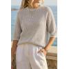 image:imageArachampCloz Womens Summer 100 Cotton Relaxed Fit Crochet Tops 34 Length Sleeve Sweater Hollow Out Casual Blouses 2026Grey