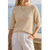 image:imageArachampCloz Womens Summer 100 Cotton Relaxed Fit Crochet Tops 34 Length Sleeve Sweater Hollow Out Casual Blouses 2026Light Khaki