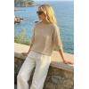 image:imageArachampCloz Womens Summer 100 Cotton Relaxed Fit Crochet Tops 34 Length Sleeve Sweater Hollow Out Casual Blouses 2026Light Khaki