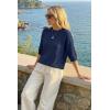 image:imageArachampCloz Womens Summer 100 Cotton Relaxed Fit Crochet Tops 34 Length Sleeve Sweater Hollow Out Casual Blouses 2026Navy
