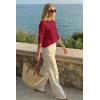 image:imageArachampCloz Womens Summer 100 Cotton Relaxed Fit Crochet Tops 34 Length Sleeve Sweater Hollow Out Casual Blouses 2026Red