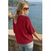image:imageArachampCloz Womens Summer 100 Cotton Relaxed Fit Crochet Tops 34 Length Sleeve Sweater Hollow Out Casual Blouses 2026Red