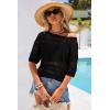 image:imageArachampCloz Womens Summer Linen Blend Crochet Tops Short Sleeve Sweater Boho Casual Shirts Beach Resort Wear Trendy 2026Black