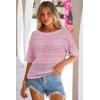 image:imageArachampCloz Womens Summer Linen Blend Crochet Tops Short Sleeve Sweater Boho Casual Shirts Beach Resort Wear Trendy 2026Pink