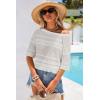 image:imageArachampCloz Womens Summer Linen Blend Crochet Tops Short Sleeve Sweater Boho Casual Shirts Beach Resort Wear Trendy 2026White
