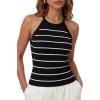 image:imageArachampCloz Womens Lyocell Blend Slim Fit Striped Casual Halter Tank Tops Summer 2026Striped Black White