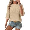 image:imageArachampCloz Womens Summer 100 Cotton Relaxed Fit Crochet Tops 34 Length Sleeve Sweater Hollow Out Casual Blouses 2026Light Khaki