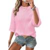 image:imageArachampCloz Womens Summer 100 Cotton Relaxed Fit Crochet Tops 34 Length Sleeve Sweater Hollow Out Casual Blouses 2026Light Pink