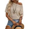 image:imageArachampCloz Womens Summer Linen Blend Crochet Tops Short Sleeve Sweater Boho Casual Shirts Beach Resort Wear Trendy 2026Khaki