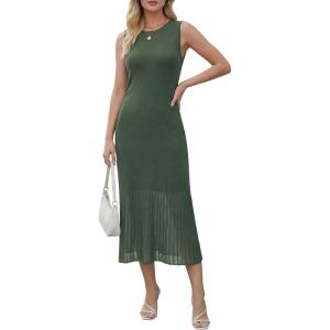 image:imageArachampCloz Womens Lyocell Blend Ruched Waist Patchwork Hem Summer Business Casual Shift Midi Dresses 2026Army Green