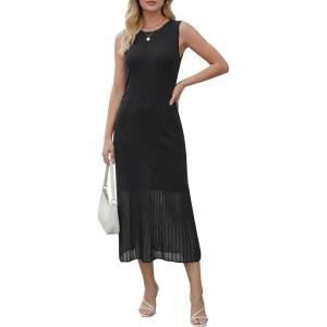 image:imageArachampCloz Womens Lyocell Blend Ruched Waist Patchwork Hem Summer Business Casual Shift Midi Dresses 2026Black