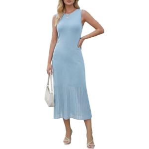 image:imageArachampCloz Womens Lyocell Blend Ruched Waist Patchwork Hem Summer Business Casual Shift Midi Dresses 2026Light Blue