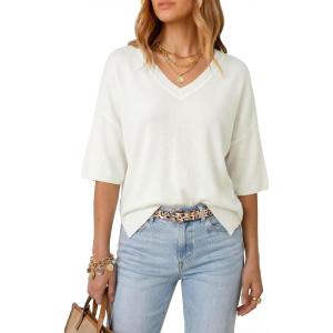 image:imageArachampCloz Womens Wool Blend Elbow Sleeve Summer Oversized Casual SweaterOffwhite
