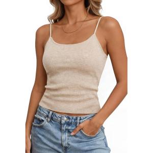 image:imageArachampCloz Womens Wool Blend Sleeveless Spaghetti Straps Summer Business Casual Fitted Basic Camisole Tops 2026Apricot