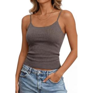 image:imageArachampCloz Womens Wool Blend Sleeveless Spaghetti Straps Summer Business Casual Fitted Basic Camisole Tops 2026Coffee