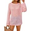 image:imageArachampCloz 2025 Womens Lyocell Linen Summer Fall Lightweight Oversized Swimsuit Cover Up Off Shoulder Crochet Tops Long Sleeve Boat Neck Shirts Loose Beach Vacation Outfits Casual Cute Pink L