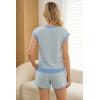 image:imageArachampCloz Womens Linen Lyocell Relaxed Fit 2 Piece Lounge Sets V Neck Top Drawstring Shorts Summer 2026Blue Stripe
