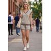 image:imageArachampCloz Womens Linen Lyocell Relaxed Fit 2 Piece Lounge Sets V Neck Top Drawstring Shorts Summer 2026Coffee Stripe