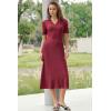 image:imageArachampCloz Womens Lyocell Blend Polo V Neck Spring Summer Work Short Sleeve A Line Midi Dress 2026Burgundy Red