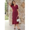 image:imageArachampCloz Womens Lyocell Blend Polo V Neck Spring Summer Work Short Sleeve A Line Midi Dress 2026Burgundy Red