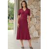 image:imageArachampCloz Womens Lyocell Blend Polo V Neck Spring Summer Work Short Sleeve A Line Midi Dress 2026Burgundy Red