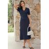 image:imageArachampCloz Womens Lyocell Blend Polo V Neck Spring Summer Work Short Sleeve A Line Midi Dress 2026Navy Blue