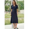 image:imageArachampCloz Womens Lyocell Blend Polo V Neck Spring Summer Work Short Sleeve A Line Midi Dress 2026Navy Blue