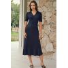 image:imageArachampCloz Womens Lyocell Blend Polo V Neck Spring Summer Work Short Sleeve A Line Midi Dress 2026Navy Blue