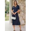 image:imageArachampCloz Womens Lyocell Blend Polo V Neck Spring Summer Work Short Sleeve A Line Midi Dress 2026Navy Blue