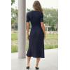 image:imageArachampCloz Womens Lyocell Blend Polo V Neck Spring Summer Work Short Sleeve A Line Midi Dress 2026Navy Blue