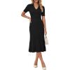 image:imageArachampCloz Womens Lyocell Blend Polo V Neck Spring Summer Work Short Sleeve A Line Midi Dress 2026Black