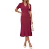 image:imageArachampCloz Womens Lyocell Blend Polo V Neck Spring Summer Work Short Sleeve A Line Midi Dress 2026Burgundy Red