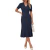 image:imageArachampCloz Womens Lyocell Blend Polo V Neck Spring Summer Work Short Sleeve A Line Midi Dress 2026Navy Blue