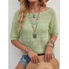 image:imageArachampCloz Womens Summer Linen Blend Crochet Tops Relaxed Fit Short Sleeve Sweater Boho Shirts Vacation Casual Trendy 2026Light Green