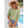 image:imageArachampCloz Womens Summer Linen Blend Crochet Tops Relaxed Fit Short Sleeve Sweater Boho Shirts Vacation Casual Trendy 2026Light Green