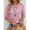 image:imageArachampCloz Womens Summer Linen Blend Crochet Tops Relaxed Fit Short Sleeve Sweater Boho Shirts Vacation Casual Trendy 2026Pink