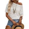 image:imageArachampCloz Womens Summer Linen Blend Crochet Tops Relaxed Fit Short Sleeve Sweater Boho Shirts Vacation Casual Trendy 2026White