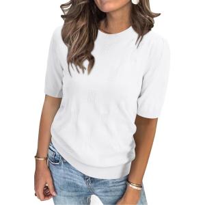 image:imageArachampCloz Womens Lightweight Blouse Short Sleeve Crew Neck Sweaters Business Casual Tops Spring Summer Outfits 2026Offwhite