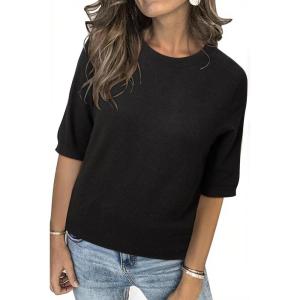 image:imageArachampCloz Womens Lightweight Blouse Short Sleeve Crew Neck Sweaters Business Casual Tops Spring Summer Outfits 2026Zblack