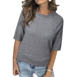 image:imageArachampCloz Womens Lightweight Blouse Short Sleeve Crew Neck Sweaters Business Casual Tops Spring Summer Outfits 2026Zgray
