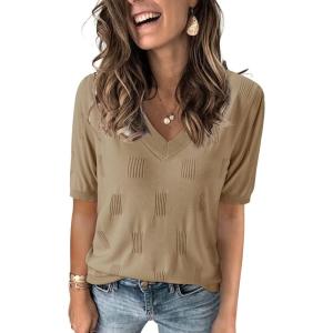 image:imageArachampCloz Womens Lightweight Spring Summer Sweater Tops Casual Short Sleeve Blouses ShirtsAzapricot