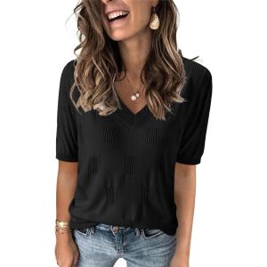 image:imageArachampCloz Womens Lightweight Spring Summer Sweater Tops Casual Short Sleeve Blouses ShirtsAzblack