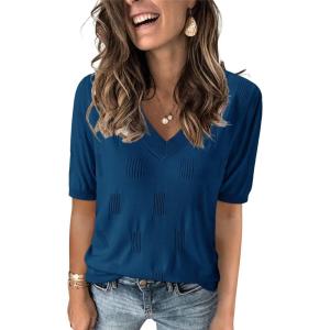 image:imageArachampCloz Womens Lightweight Spring Summer Sweater Tops Casual Short Sleeve Blouses ShirtsAzdark Blue