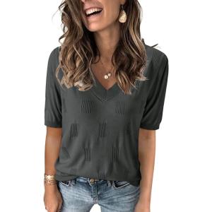 image:imageArachampCloz Womens Lightweight Spring Summer Sweater Tops Casual Short Sleeve Blouses ShirtsAzdark Grey