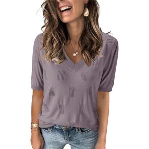 image:imageArachampCloz Womens Lightweight Spring Summer Sweater Tops Casual Short Sleeve Blouses ShirtsAzgrey Purple