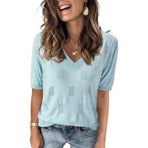 image:imageArachampCloz Womens Lightweight Spring Summer Sweater Tops Casual Short Sleeve Blouses ShirtsAzlight Blue