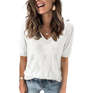 image:imageArachampCloz Womens Lightweight Spring Summer Sweater Tops Casual Short Sleeve Blouses ShirtsAzoff White