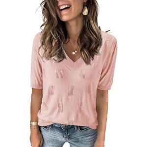 image:imageArachampCloz Womens Lightweight Spring Summer Sweater Tops Casual Short Sleeve Blouses ShirtsAzpink