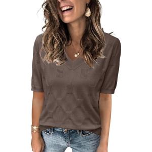 image:imageArachampCloz Womens Lightweight Spring Summer Sweater Tops Casual Short Sleeve Blouses ShirtsBnutmeg