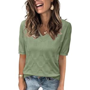 image:imageArachampCloz Womens Lightweight Spring Summer Sweater Tops Casual Short Sleeve Blouses ShirtsBsage Green